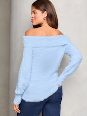 Lipsy Blue Off The Shoulder Knitted Jumper - Image 3 of 4