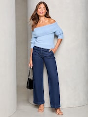 Lipsy Blue Off The Shoulder Knitted Jumper - Image 4 of 4