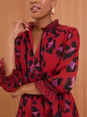 Love & Roses Red Animal V Neck 3/4 Sleeve Mini Dress - Image 2 of 4