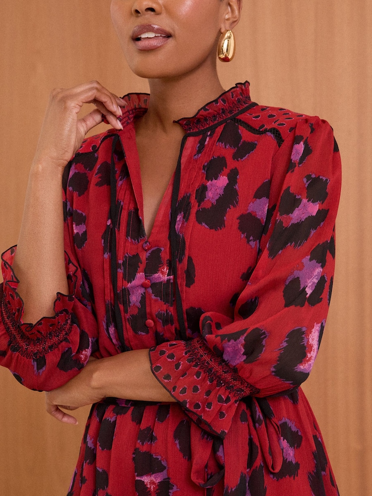 Love & Roses Red Animal V Neck 3/4 Sleeve Mini Dress - Image 2 of 4