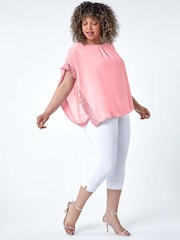 Roman Pink Sequin Trim Chiffon Overlay Top - Image 1 of 5