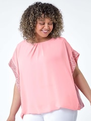 Roman Pink Sequin Trim Chiffon Overlay Top - Image 2 of 5