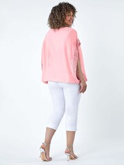 Roman Pink Sequin Trim Chiffon Overlay Top - Image 3 of 5