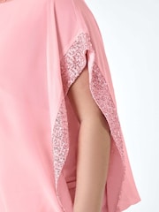 Roman Pink Sequin Trim Chiffon Overlay Top - Image 5 of 5