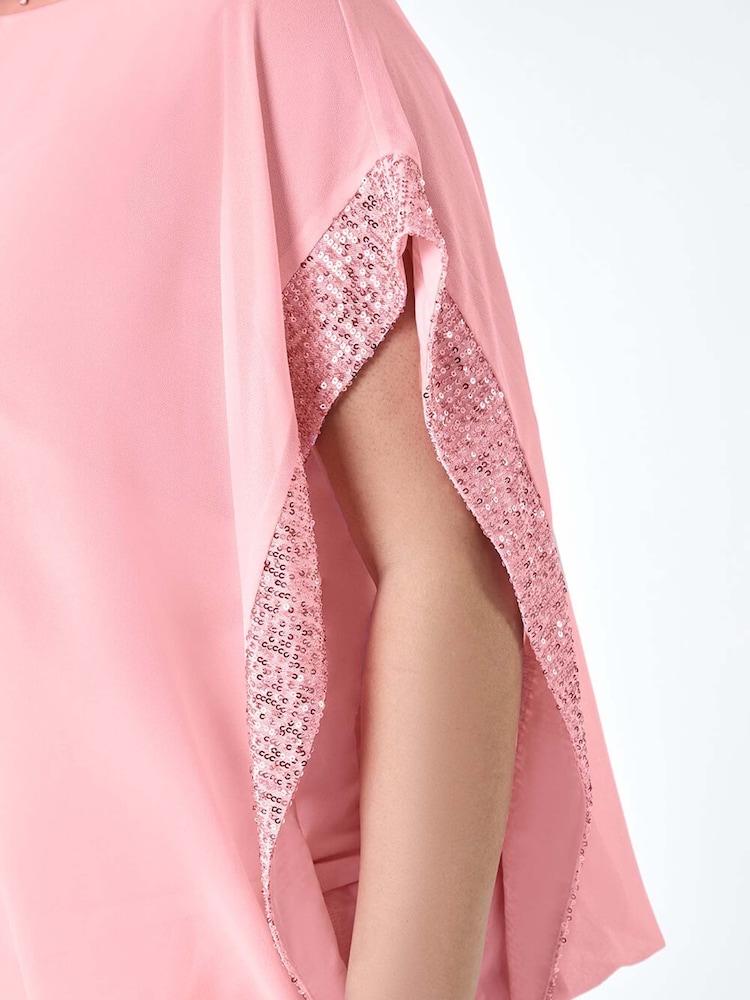 Roman Pink Sequin Trim Chiffon Overlay Top - Image 5 of 5