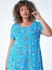 Roman Blue Paisley Back Bar Stretch Top - Image 1 of 5