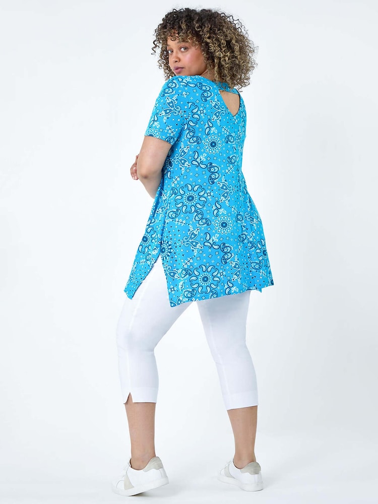 Roman Blue Paisley Back Bar Stretch Top - Image 2 of 5