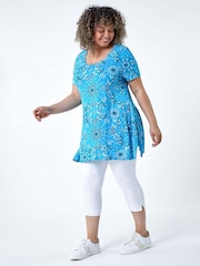 Roman Blue Paisley Back Bar Stretch Top - Image 3 of 5