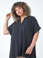 Roman Black Linen Look Longline Top - Image 1 of 5