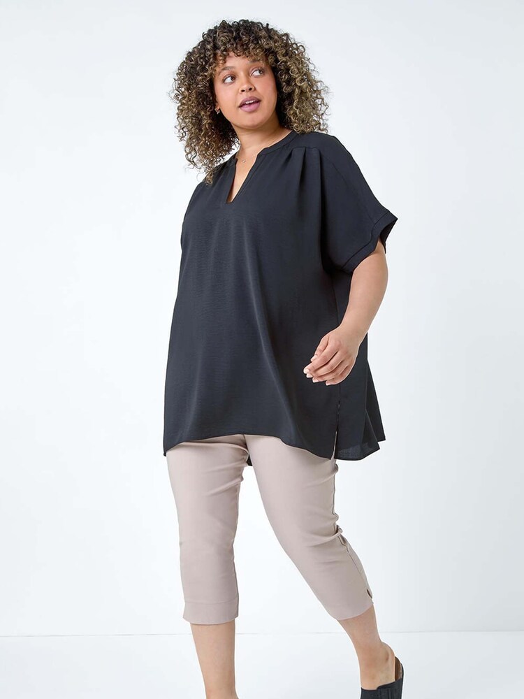 Roman Black Linen Look Longline Top - Image 2 of 5