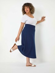 Roman Blue Flared Midi Stretch Skirt - Image 1 of 5