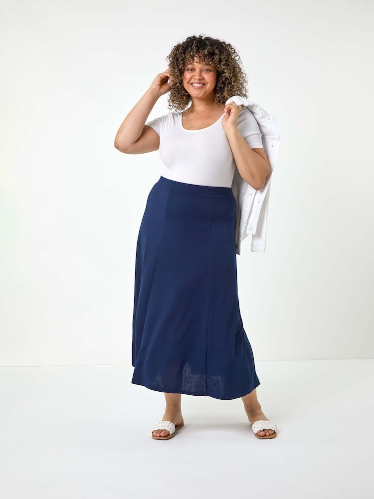 Roman Blue Flared Midi Stretch Skirt - Image 2 of 5