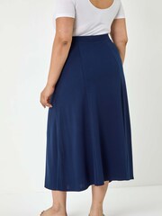 Roman Blue Flared Midi Stretch Skirt - Image 3 of 5