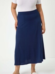 Roman Blue Flared Midi Stretch Skirt - Image 4 of 5