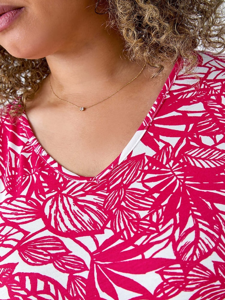 Roman Pink Leaf Print Stretch Vest Top - Image 5 of 5