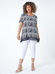 Roman Black Wave Print Chiffon Hem Top - Image 3 of 5