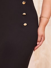 Curves Like These Black Button Front Scuba Midi Skirt - Image 3 of 4