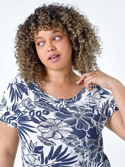Roman Blue Floral Print Stretch Top - Image 1 of 5