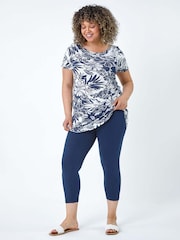 Roman Blue Floral Print Stretch Top - Image 2 of 5