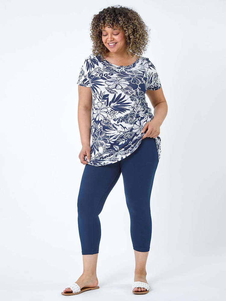 Roman Blue Floral Print Stretch Top - Image 2 of 5
