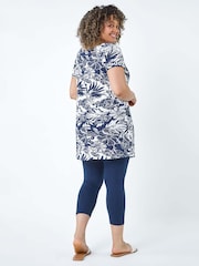 Roman Blue Floral Print Stretch Top - Image 3 of 5