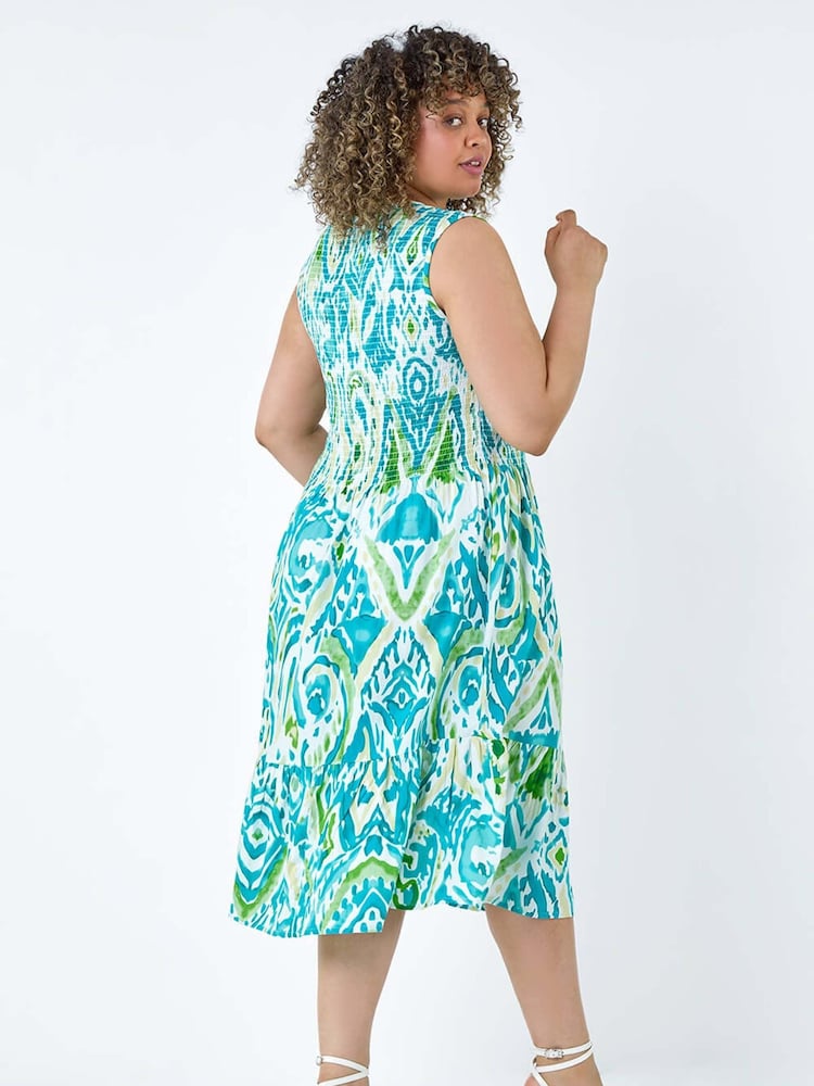 Roman Blue Roman Boho Shirred Bust Midi Dress - Image 2 of 5