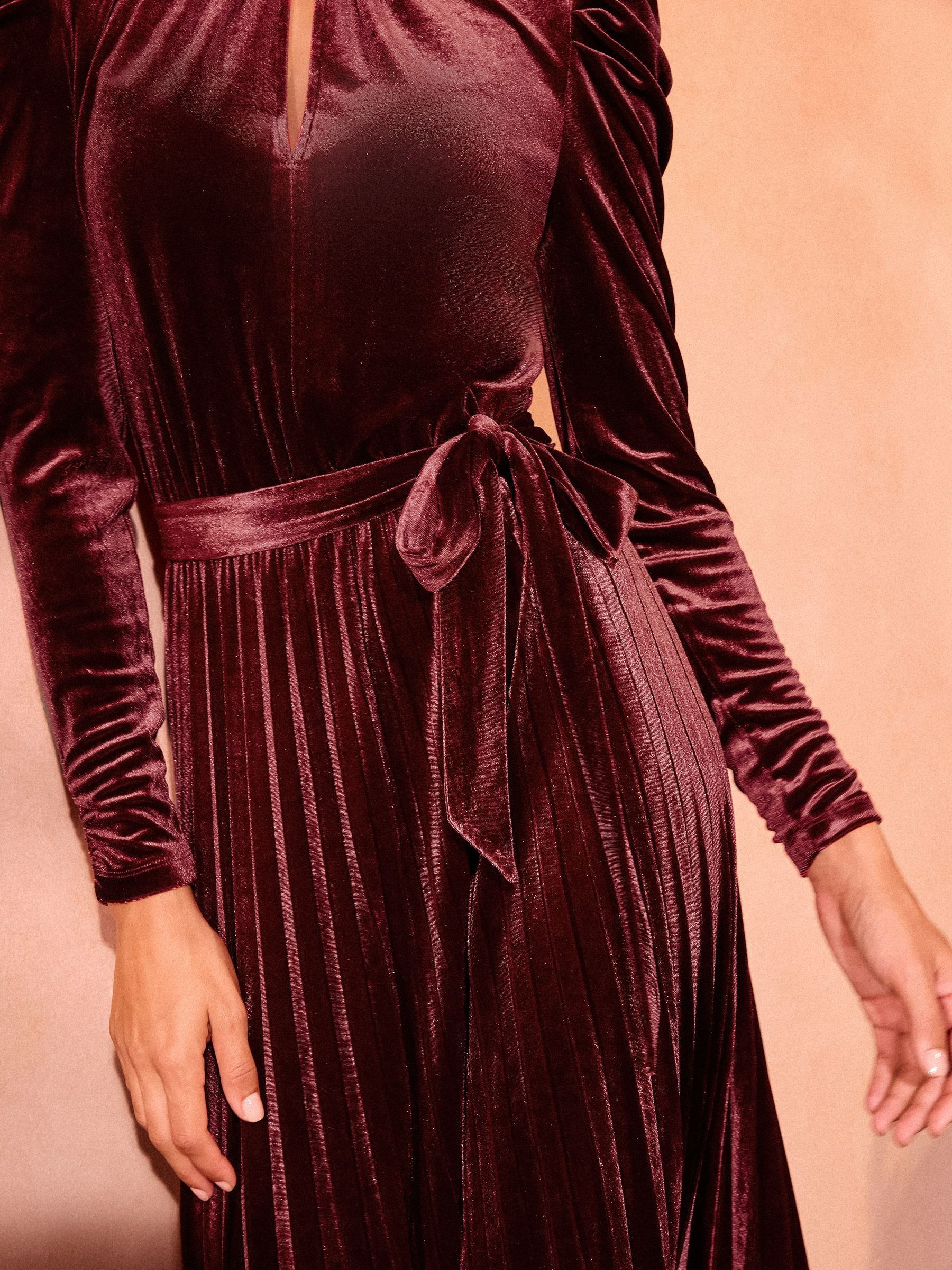 Velvet pleated midi dress on sale