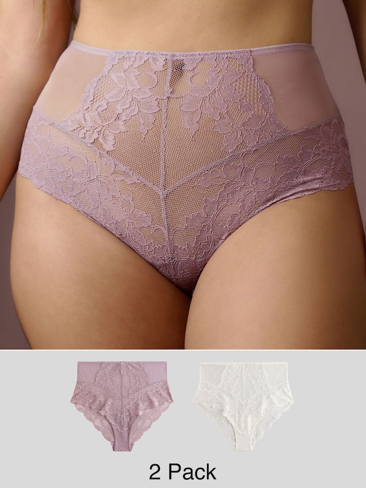 Mauve Purple High Rise Lace Knickers 2 Pack - Image 1 of 10