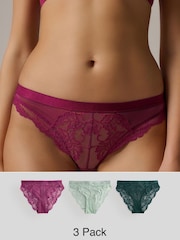 Green/Berry/Mint Lace Knickers 3 Pack - Image 1 of 13