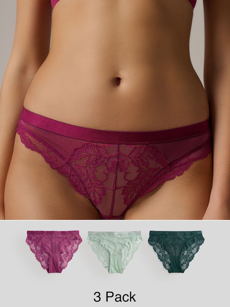 Green/Berry/Mint Lace Knickers 3 Pack - Image 1 of 13