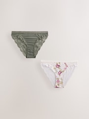 Cream fleuri/vert kaki - Lot de 2 culottes bordées de dentelle - Image 5 of 9