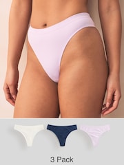 Navy/Lilac/Cream Thong Seamless Rib Knickers 3 Pack - Image 1 of 10