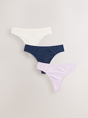 Navy/Lilac/Cream Thong Seamless Rib Knickers 3 Pack - Image 5 of 10