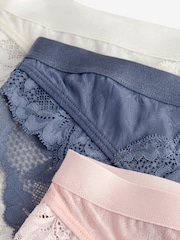 Navy/Pink/Cream High Leg Lace Trim Knickers 3 Pack - Image 11 of 12