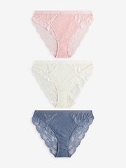 Navy/Pink/Cream High Leg Lace Trim Knickers 3 Pack - Image 7 of 12