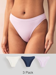 Navy/Lilac/Cream High Leg Seamless Rib Knickers 3 Pack - Image 1 of 10