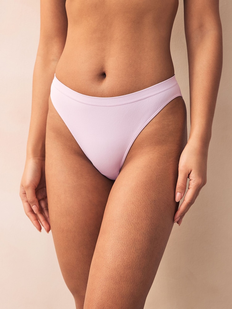Navy/Lilac/Cream High Leg Seamless Rib Knickers 3 Pack - Image 2 of 10