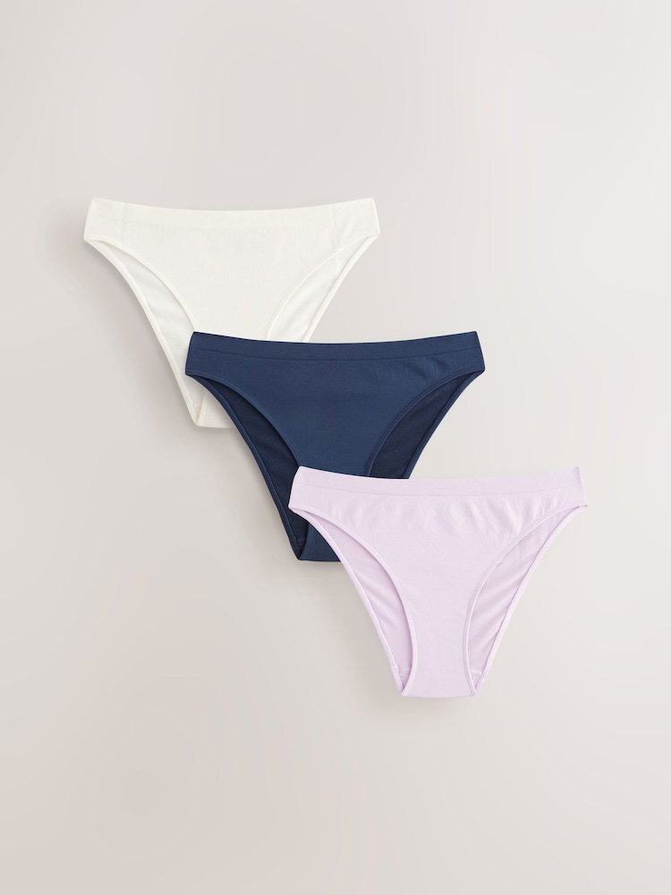 Navy/Lilac/Cream High Leg Seamless Rib Knickers 3 Pack - Image 5 of 10