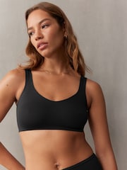 self. Black V-Neckline Smoothing Crop Bra - Image 1 of 7