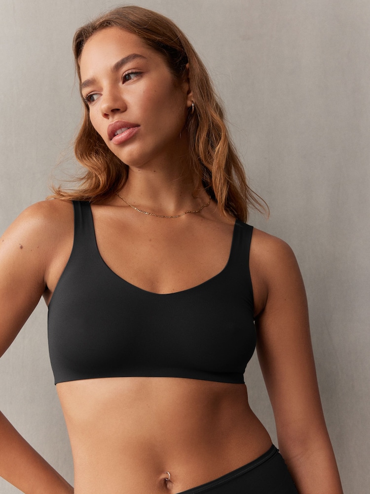 self. Black V-Neckline Smoothing Crop Bra - Image 1 of 7