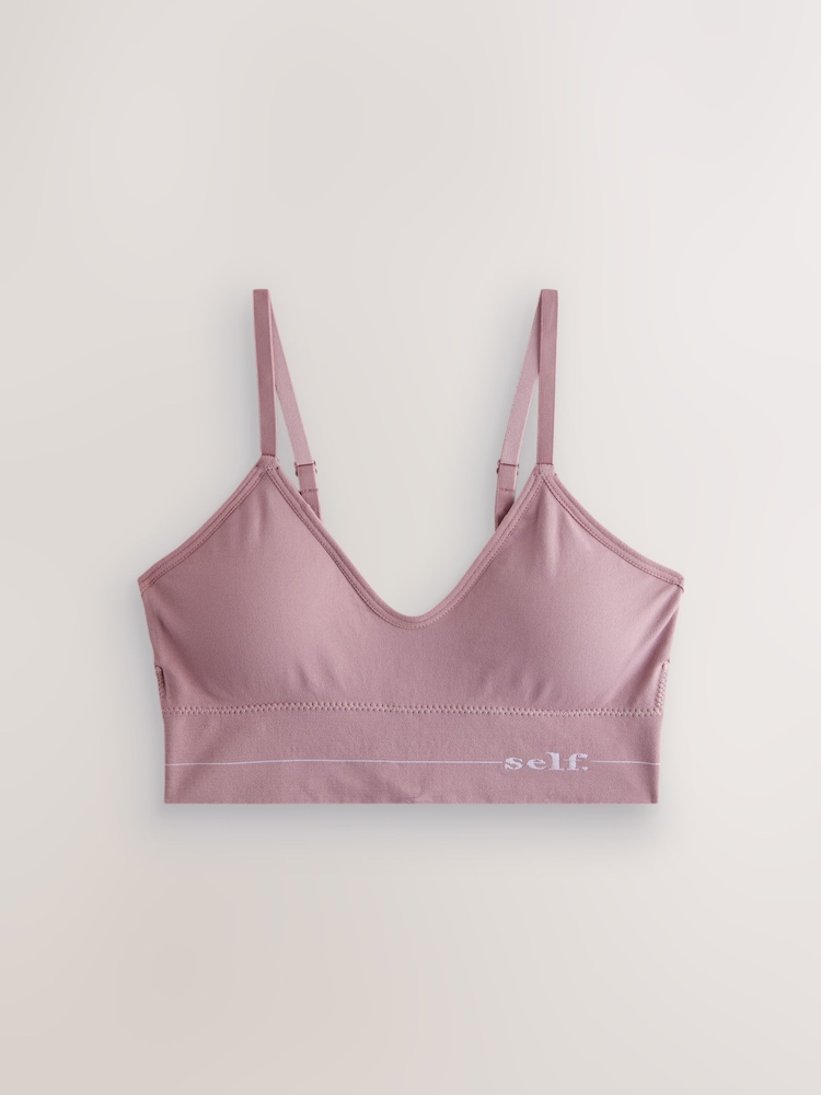 self. Mauve Pink Strappy Seamfree Logo Bralette - Image 6 of 8