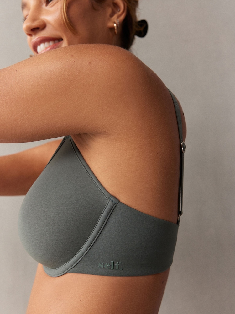 self. Khaki Pad Plunge Smoothing Scoop Bra - Image 4 of 11