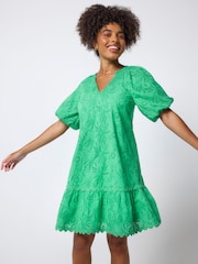 SCAMP & DUDE Green Broderie Short V-Neck Dress - Image 2 of 3