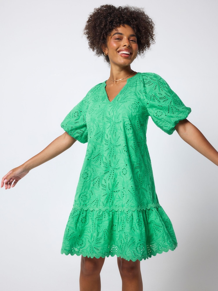 SCAMP & DUDE Green Broderie Short V-Neck Dress - Image 2 of 3 SCAMP & DUDE Green Broderie Short V-Neck Dress - Image 2 of 3