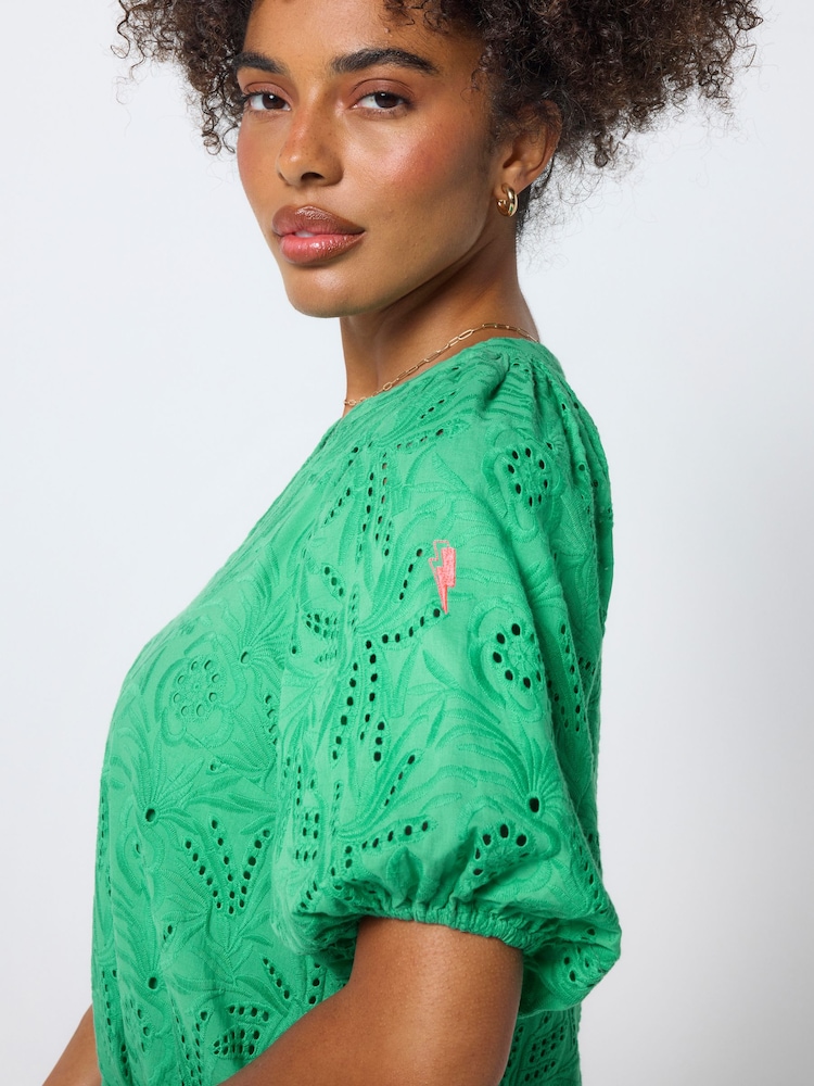SCAMP & DUDE Green Broderie Short V-Neck Dress - Image 3 of 3 SCAMP & DUDE Green Broderie Short V-Neck Dress - Image 3 of 3