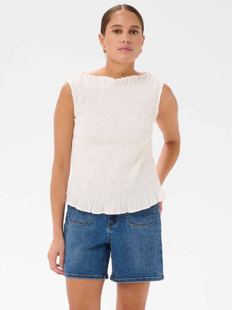 Kaffe White Kabethany Smocked Ruffle Blouse - Image 1 of 7