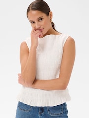 Kaffe White Kabethany Smocked Ruffle Blouse - Image 4 of 7