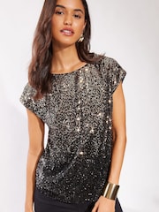 Friends Like These Black Sequin Emebellished T-Shirt - Image 2 of 4