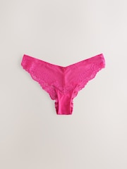 Bright Pink Brazilian Mesh & Lace Knickers - Image 7 of 9