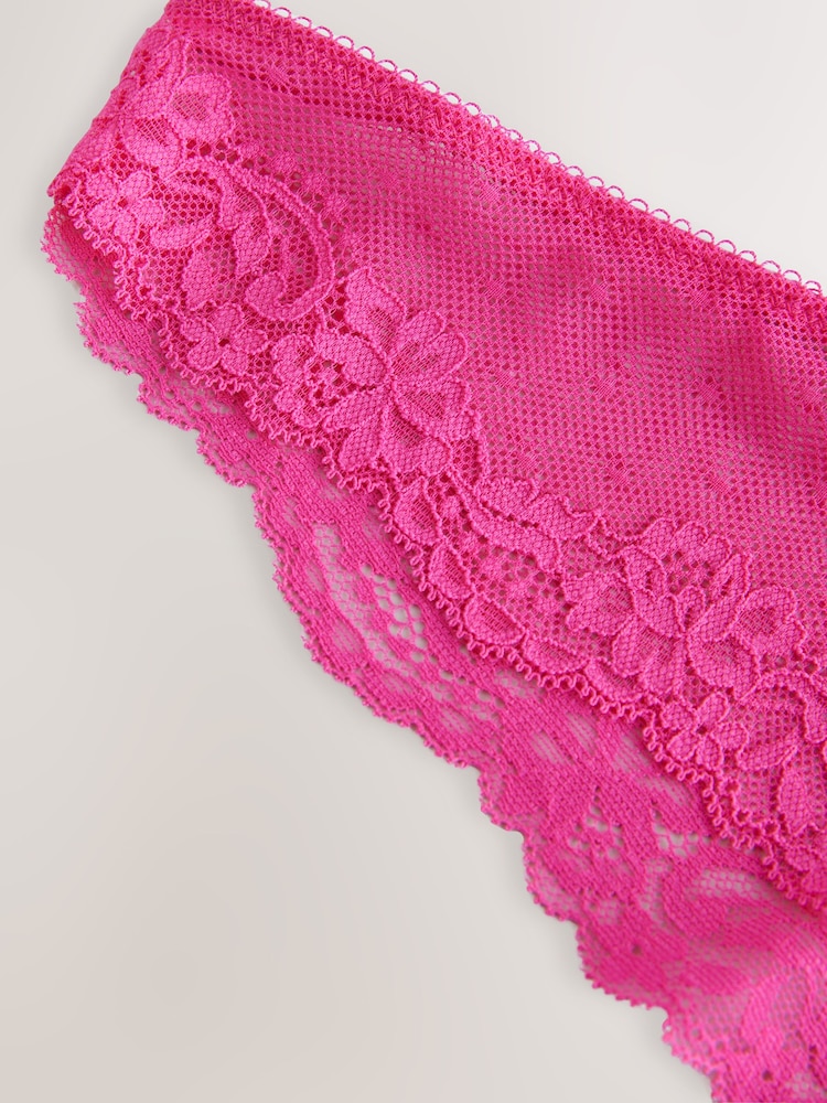 Bright Pink Brazilian Mesh & Lace Knickers - Image 9 of 9